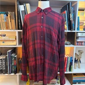 John Varvatos Burgundy and Black Plaid Men's Shirt